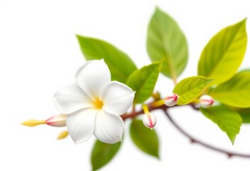 Obraz premium Single jasmine blossom, pure white background, clipping path provided , aroma, beauty