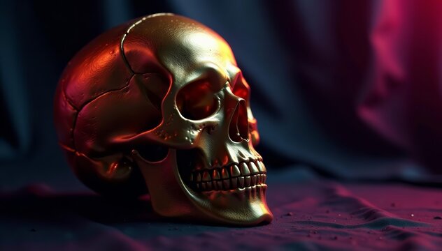 Skull with golden mask in dark background for Halloween party, event, spooky