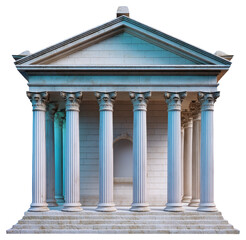 Obraz premium Classical Greek-style temple facade with stone columns and triangular pediment.