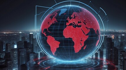 Red Globe Over Cityscape