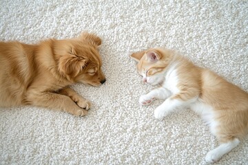 Fototapeta na wymiar Two small pets sleeping on a carpet