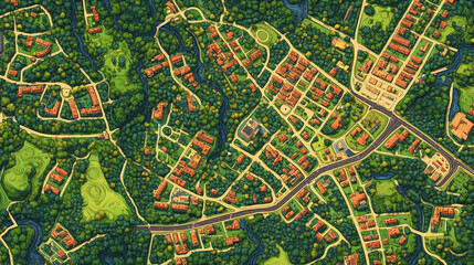 Obraz premium Aerial view of a university campus with lush green trees, buildings, roads, and waterways.