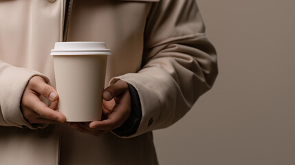 Coffee cup mockup. Paper tea cup take away, coffee to go. Packaging mug mockup, minimal branding design project. Template takeout cup, take away paper glass. Mockup template kraft coffee tea mug