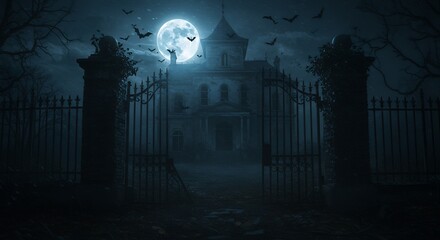 Haunted house at night spooky halloween background