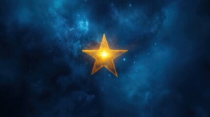 Fototapeta premium Radiant golden star in a deep space nebula.