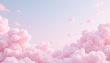 Fluffy Baby Pink Pastel Clouds Dreamy Skies Digital Artwork Serene Environment Aerial View Whimsical Concept