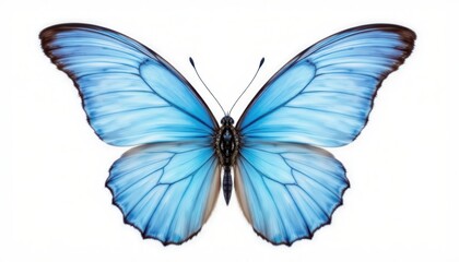 Fototapeta premium Beautiful Blue Butterfly Isolated on a White Background Nature Photography Macro View Vibrant Colors