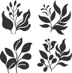 seamless pattern with leaves. Minimalist Botanical Line Art – Black and White Plant Silhouettes