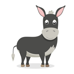 Cute donkey on white background. Vector illustration in flat style, cartoon character.