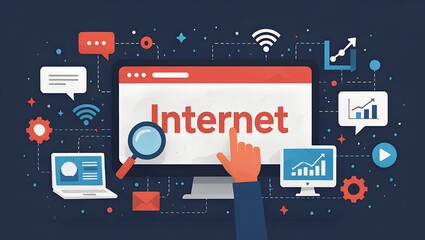 Exploring the vast digital landscape of the internet through creative designs, data analytics, and engaging visual elements illustrating connectivity and information exchange  clickbait internet art