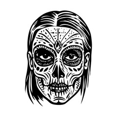 A vintage style illustration of mayan face paint art 