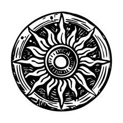 A vintage style illustration of a sun disk 