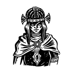 A glyph style illustration of a maya priest 