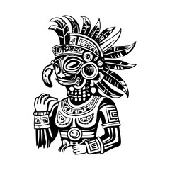 A vintage style illustration of a maya warrior 