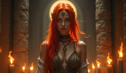  Mystical Portrait of a Fire Priestess in Ancient Temple