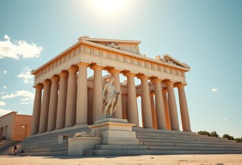 Obraz premium Sun-drenched Apollo statue in Athens, ample empty space, travel, culture