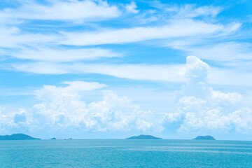 Summer travel, sea in Asia, the holiday season, which gives natural relaxing feeling. Beautiful natural environment and rest. Travel Thailand, the island in the middle of sea sky clouds Samui Thailand