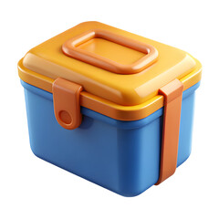 Blue and Orange Plastic Food Container with Handle: Transparent Background

