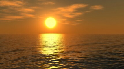 Obraz premium Golden sunset over tranquil ocean waters.