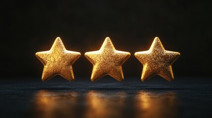 Three gleaming gold stars highlight a positive rating.