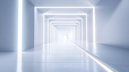 Obraz premium Illuminated corridor perspective white background digital art modern space abstract concept