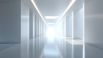 Fototapeta premium Bright modern corridor minimalist architecture futuristic design pure white background serene perspective