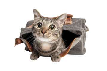 Adorable Cat Peeking Out of Bag - Cute and fluffy feline with its head poking out of a bag. Perfect for pet-themed designs and cozy vibes.