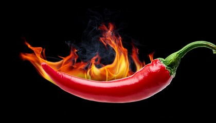 a fiery red chili pepper engulfed in flames representing hot taste and spiciness on a transparent background generative ai