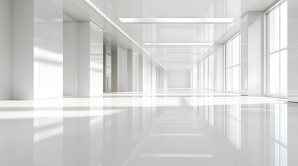 Fototapeta premium Modern office space design corporate environment interior architecture white background minimalist style