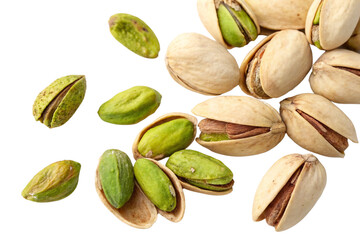 Pistachio nuts in shell isolated on transparent background showing healthy dry snack closeup
