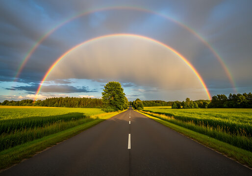 Double Rainbow Road Landscape Photography