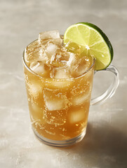 Iced drink with lime garnish