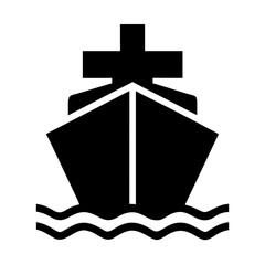Bold Ship Icon. Black Boat Symbol with Waves 