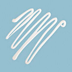 Cream line pattern drawn on light blue background, cream design symbolizing beauty, skincare and product texture. Cream creates modern visual for cosmetic, cream structure and clean aesthetics