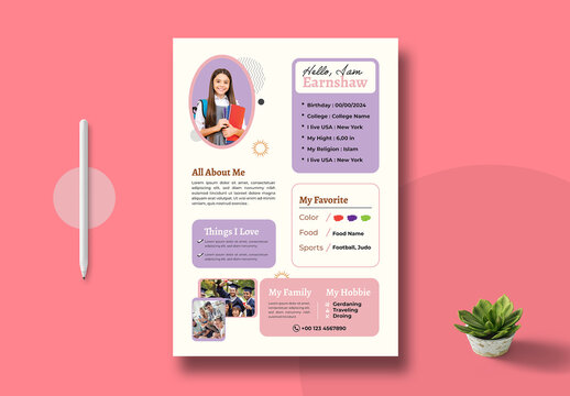 College Student All About Me Poster Design