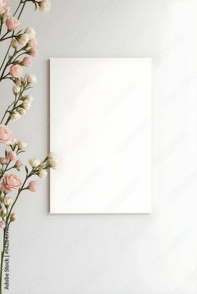 Poster a white rectangular photo frame sits on a wooden table