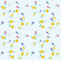 Seamless pattern with flowers and leaves.Watercolor hand drawing design