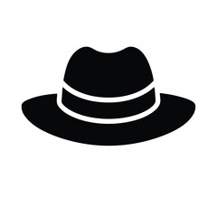 Wide Brim Hat with Ribbon Silhouette Icon Vector