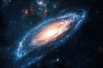 Majestic spiral galaxy illuminated by swirling stars and cosmic dust in deep space
