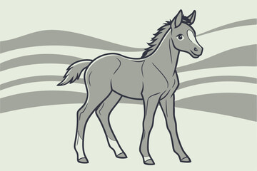 Obraz premium Cartoon Horse in Field Whimsical & Artistic Equine Illustration