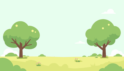 Cartoon Landscape with Trees, Grass, and Sky