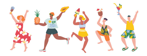  Happy peoples.Summer vacation. Beach. Set of people in bright summer clothes .