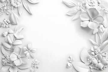 Obraz premium Delicate Line Art Floral Frame on White Background