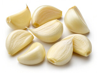 Peeled garlic cloves isolated on transparent background