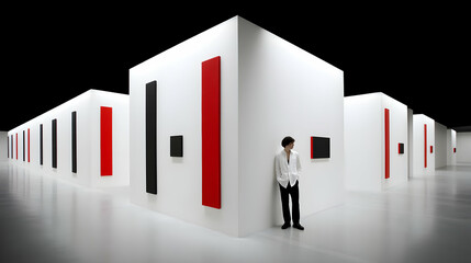 confidently in a clean-lined interior with bold geometric art elements