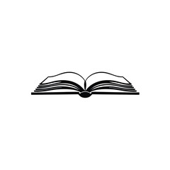 Vector logo of open book silhouette with visible pages, clean bold outline, and geometric balance — perfect for education, reading, knowledge branding, and white-background graphic design.

