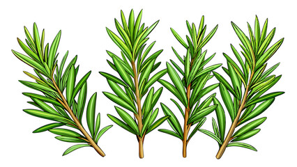 Fototapeta premium Close up view of four rosemary sprigs white background