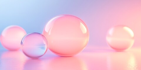 three glass spheres on a pink and blue background