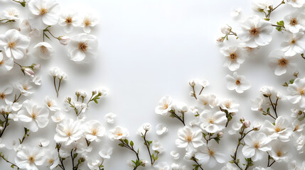 Obraz premium Delicate white cherry blossom arrangement on pure white background - nature's beauty in studio photography