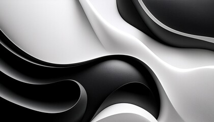 Abstract Black and White Swirling 3D Design, Modern Art, Elegant Curves, Smooth Surfaces, Textured B